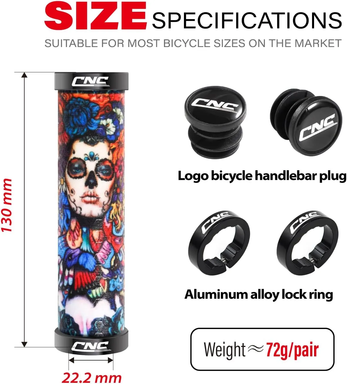 CNC Mountain Bike Handlebar Grips,Silicone Bike Grips for MTB/BMX/Bicycle-Double Lock on Locking Design Bicycle Handlebar Grips.