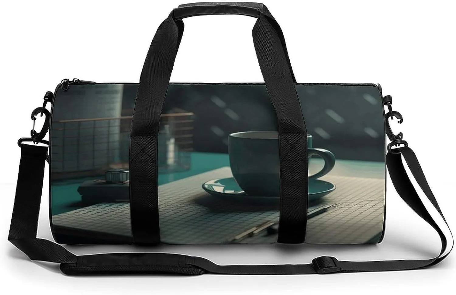 Coffee Cup on Table Sport Gym Duffle Travel Bag for Women Men Overnight Weekender Bag with Shoe Compartment,Wet Pocket, 17.7in/9in/9in, style-15