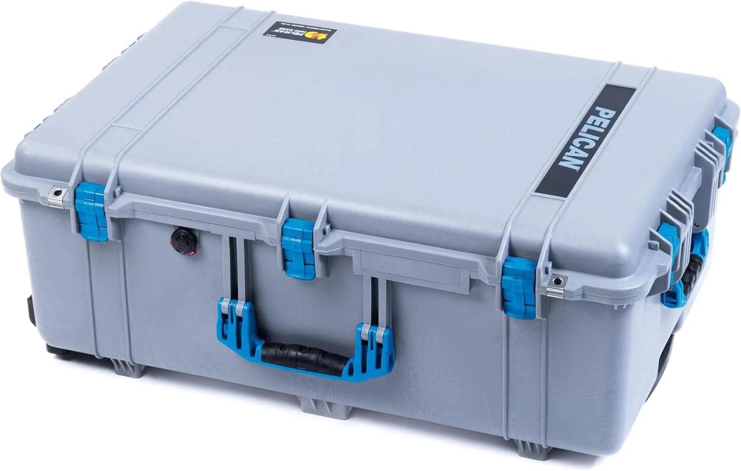 ColorCase Pelican 1650 Case Silver - Large Sized Waterproof Case with Pick & Pluck Foam & Mesh Lid Organizer - Blue Handles & Latches