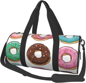 Colored Cartoon Donuts Printed Sports Gym Bag for Men Women Foldable Duffel Bag Carry On Weekender Bag for Travel Sports