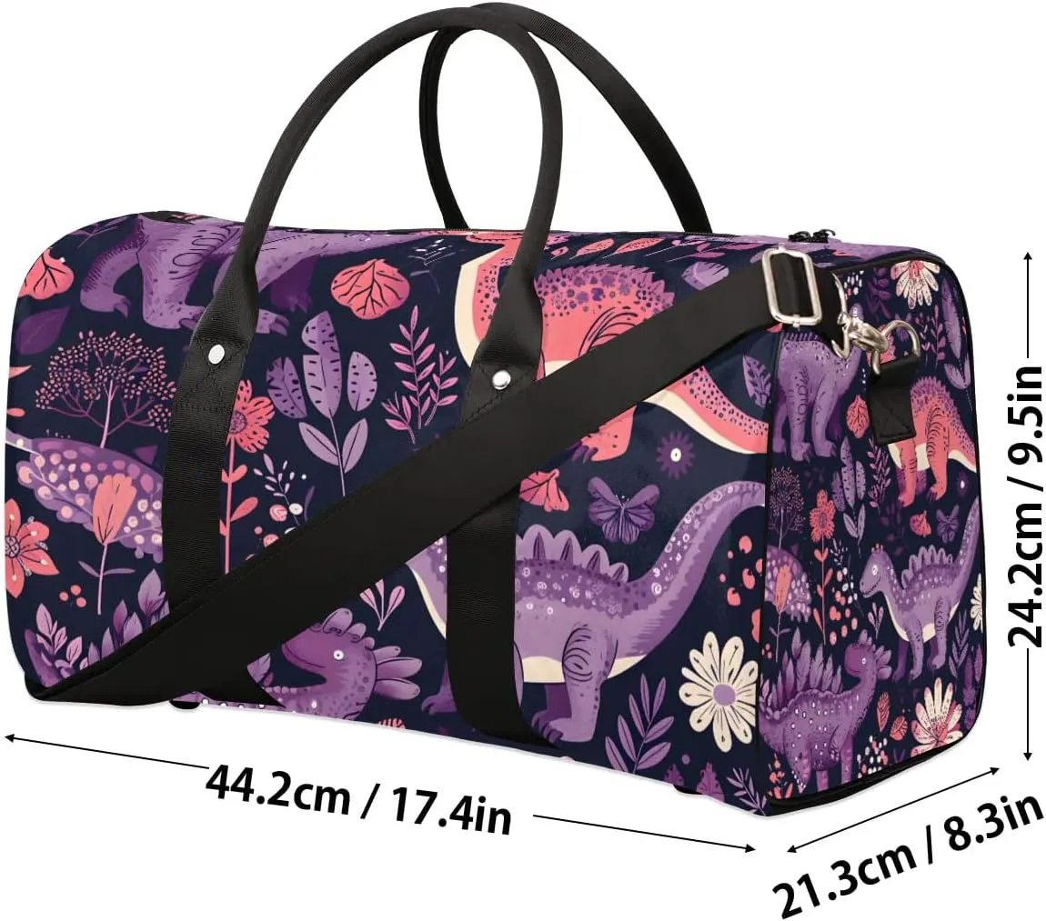 Colorful Dinosaurs Travel Duffel Bag for Women Men Waterproof Foldable Overnight Weekender Bag Large Capacity Sports Gym Bag