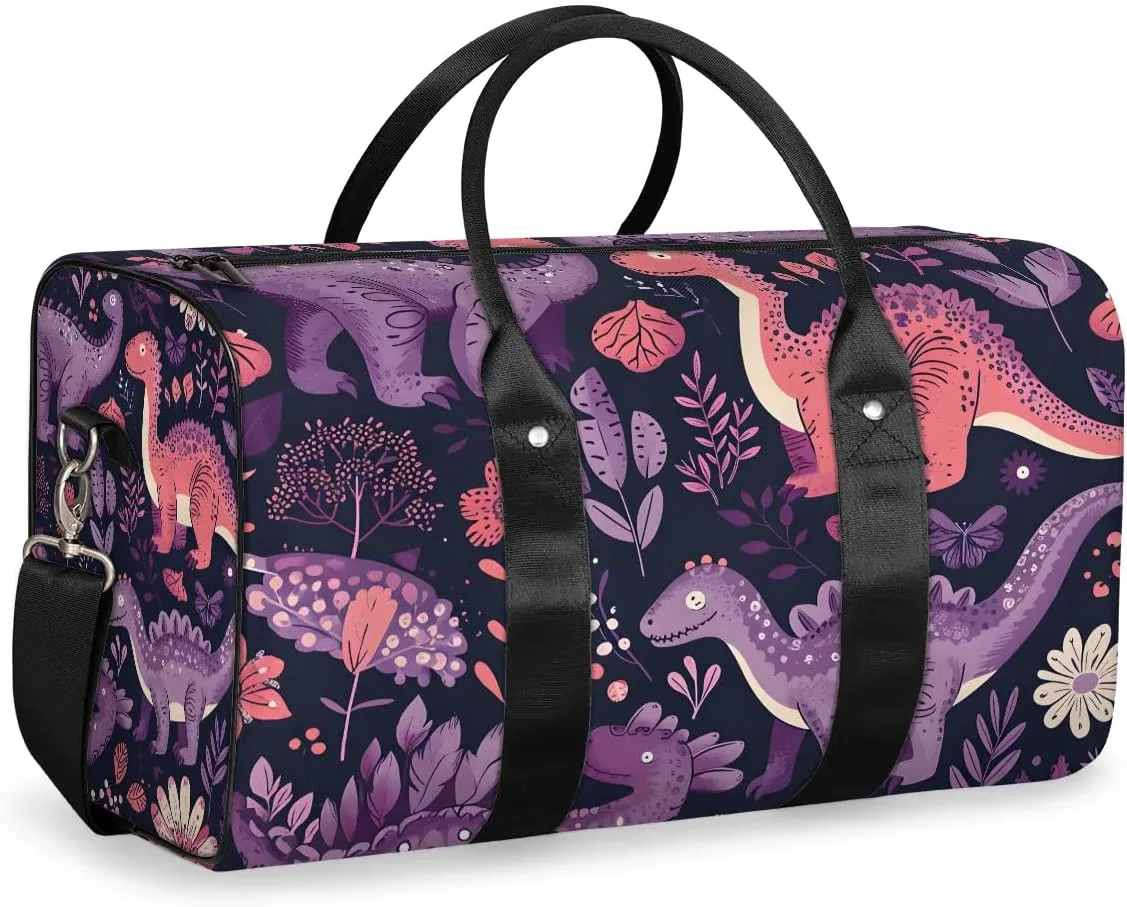 Colorful Dinosaurs Travel Duffel Bag for Women Men Waterproof Foldable Overnight Weekender Bag Large Capacity Sports Gym Bag