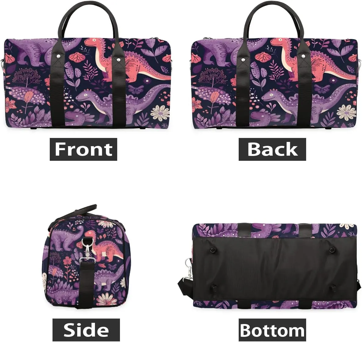 Colorful Dinosaurs Travel Duffel Bag for Women Men Waterproof Foldable Overnight Weekender Bag Large Capacity Sports Gym Bag