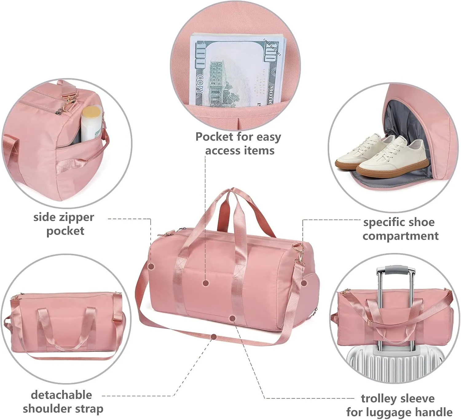 COLOYDuffle Bag For Women, Sports Duffel Bag for COLOY with Wet Pocket & Shoe Compartment, Overnight Weekender Travel Bag(Pink)(0 pink)