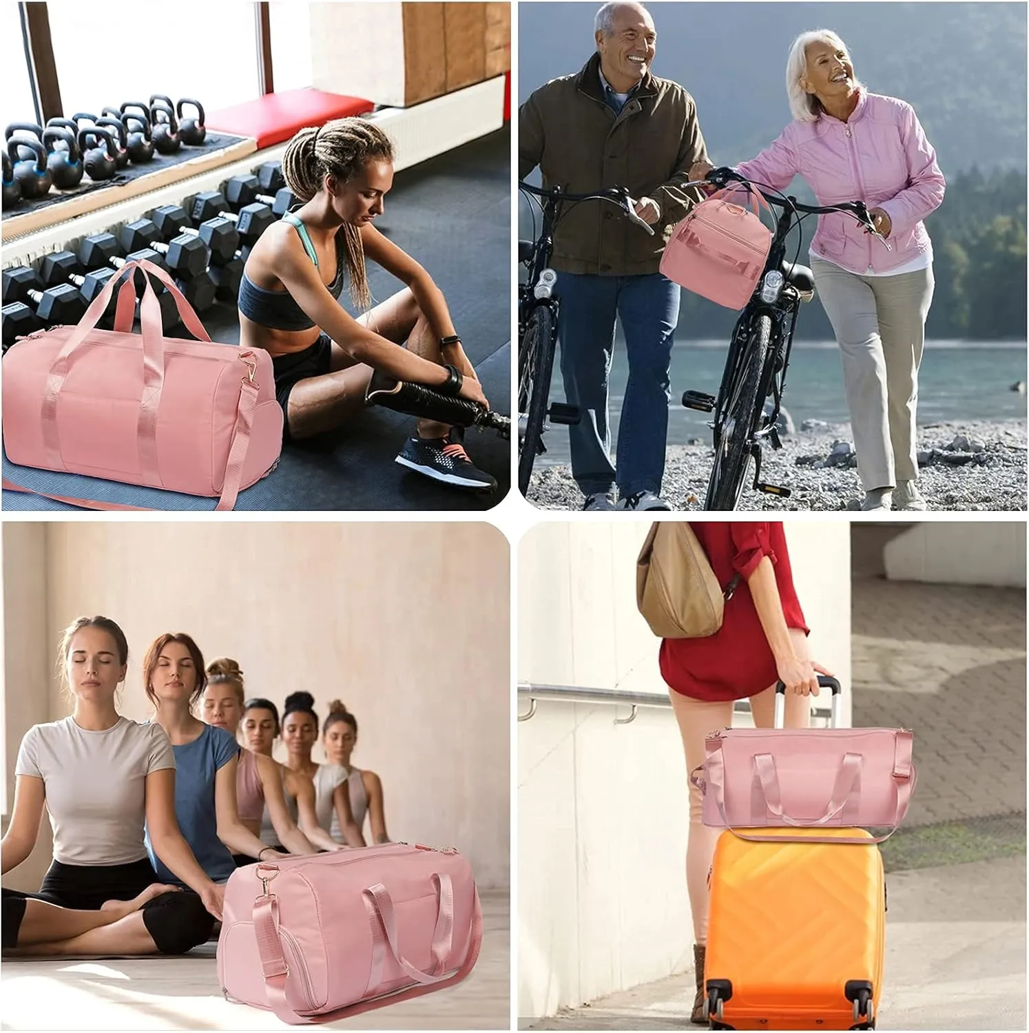 COLOYDuffle Bag for Women, Sports Duffel Bag with Wet Pocket & Shoe Compartment, Overnight Weekender Travel Bag(Pink)(Black)