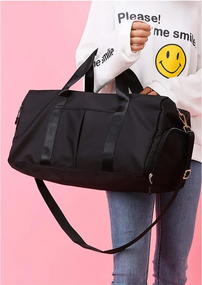COLOYDuffle Bag for Women, Sports Duffel Bag with Wet Pocket & Shoe Compartment, Overnight Weekender Travel Bag(Pink)(Black)