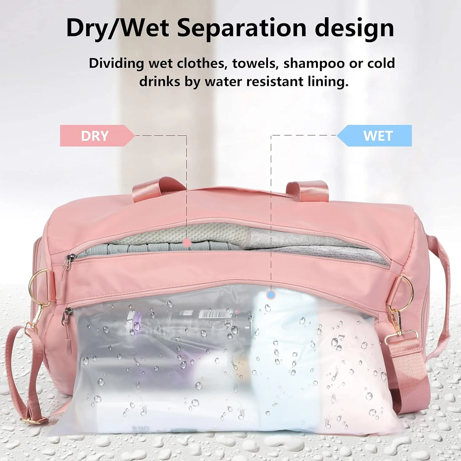 COLOYDuffle Bag for Women, Sports Duffel Bag with Wet Pocket & Shoe Compartment, Overnight Weekender Travel Bag(Pink)(Black)