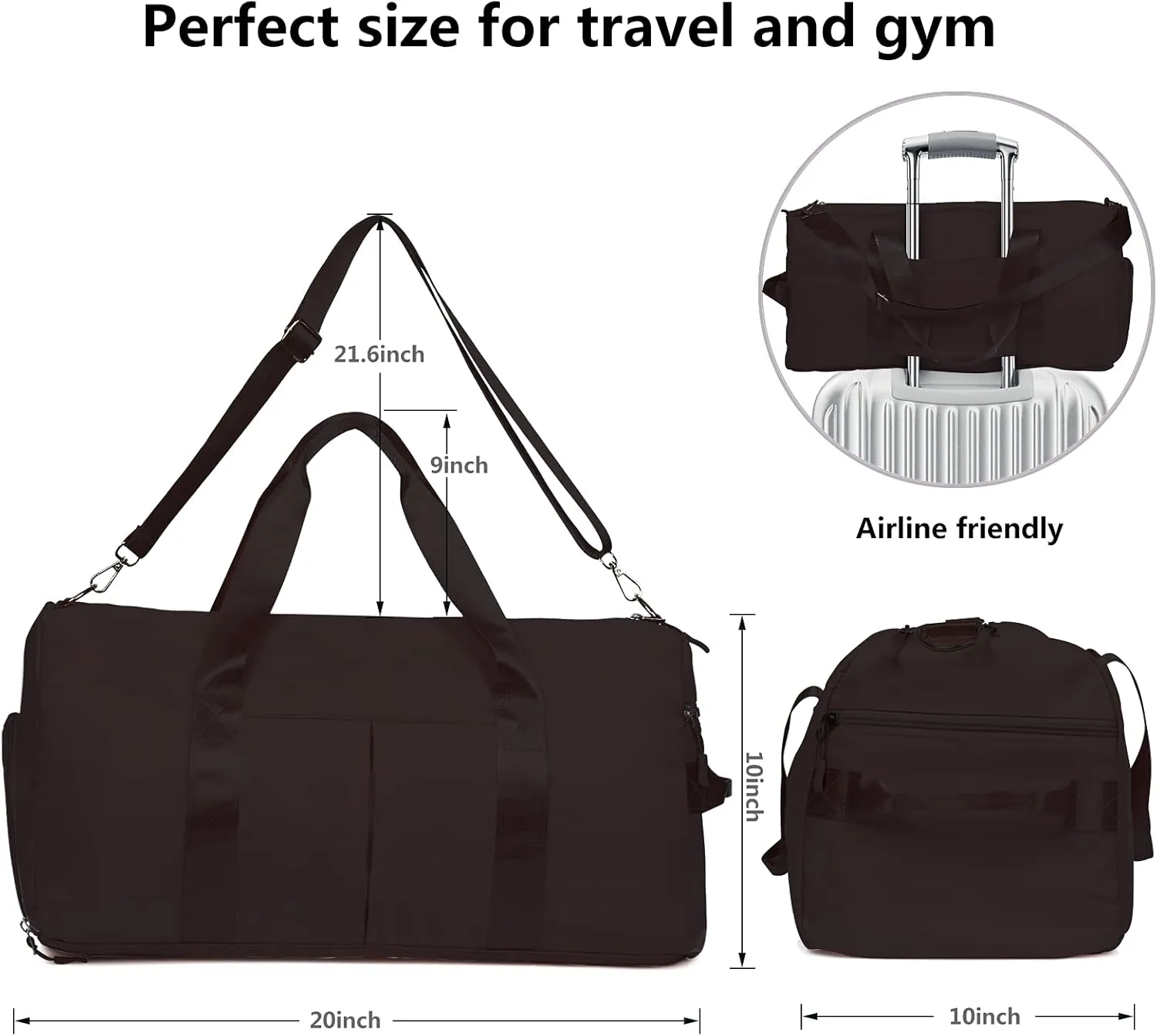 COLOYDuffle Bag for Women, Sports Duffel Bag with Wet Pocket & Shoe Compartment, Overnight Weekender Travel Bag(Pink)(Black)