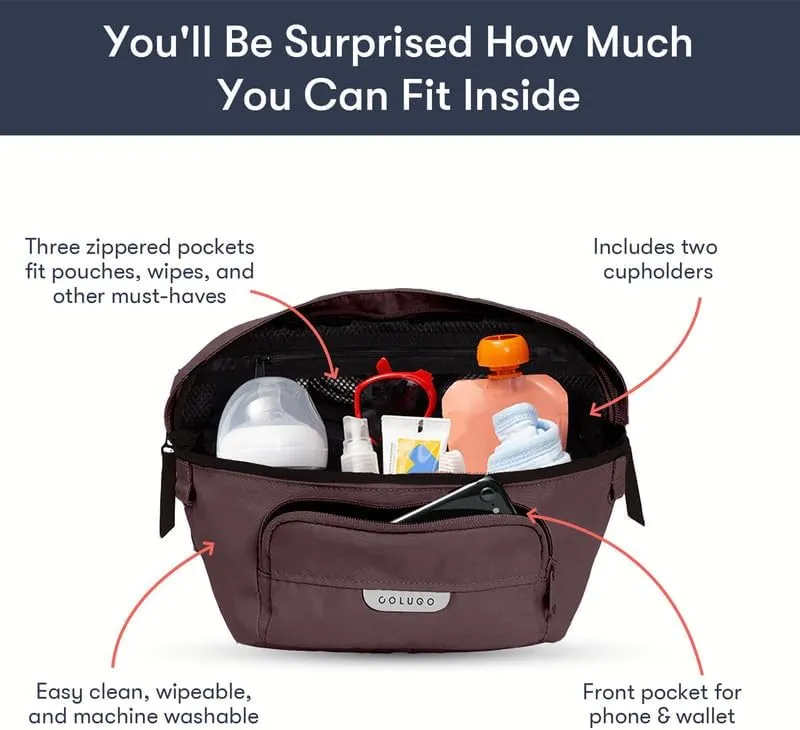 Colugo On-The-Go Stroller Organizer Insert with Zipper, Stroller Caddy with Cup Holder, Stroller Accessories for Parents specially designed to fit to your stroller with Non Slip Straps (Cocoa)