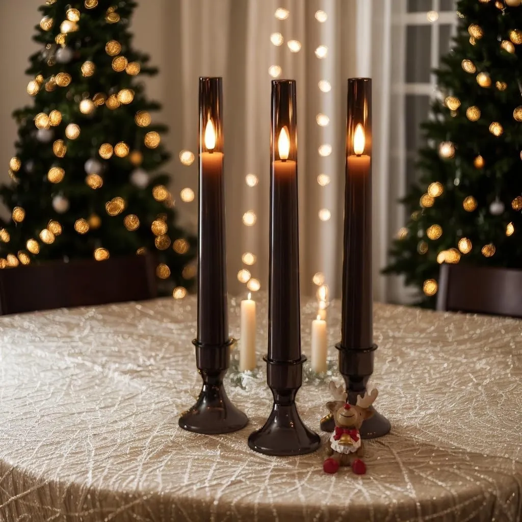 Comenzar 12PC Flameless Taper Candles - LED Fake Candles with Timer, Flickering Design with Base, Perfect for Home, Windows, Weddings, Parties(Gray)