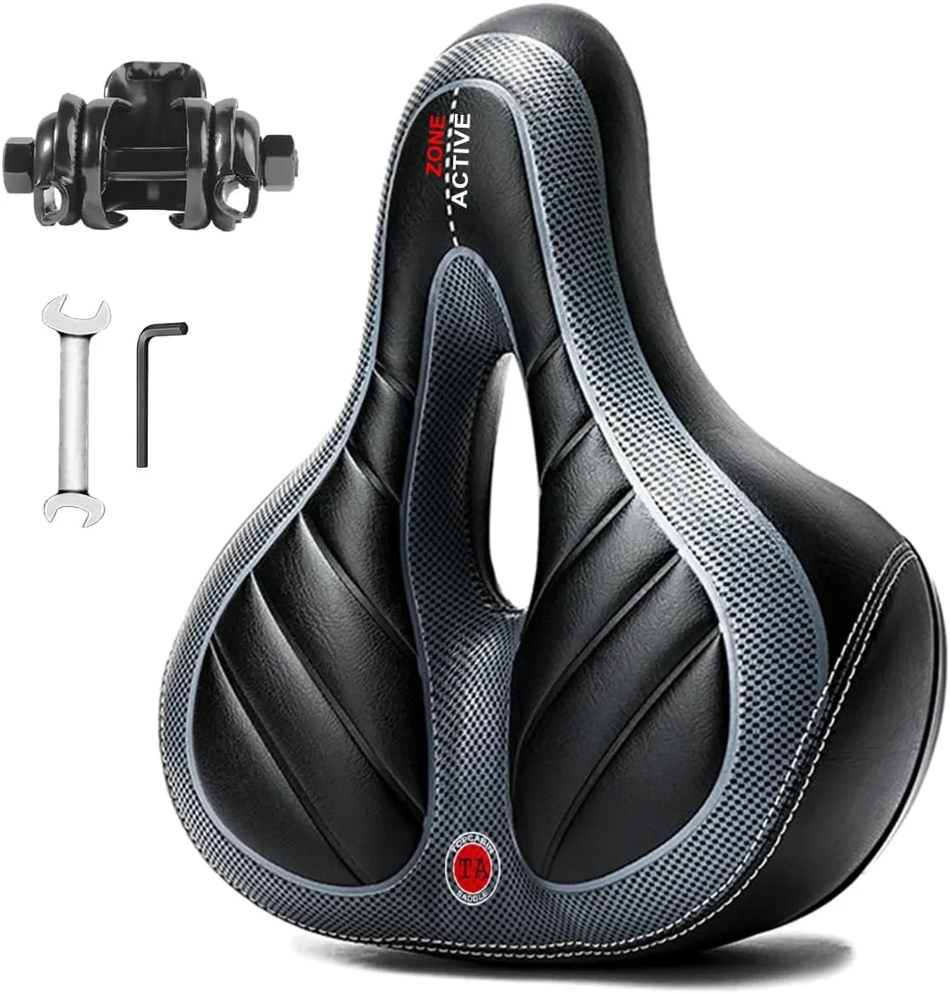 Comfort Bike Saddle Seat with Dual Shock Absorbing Ball,Thickened Memory Foam,Waterproof Universal Replacement Wide Bicycle Saddle Seat for Bike/Road MTB Exercise Indoor Cycling