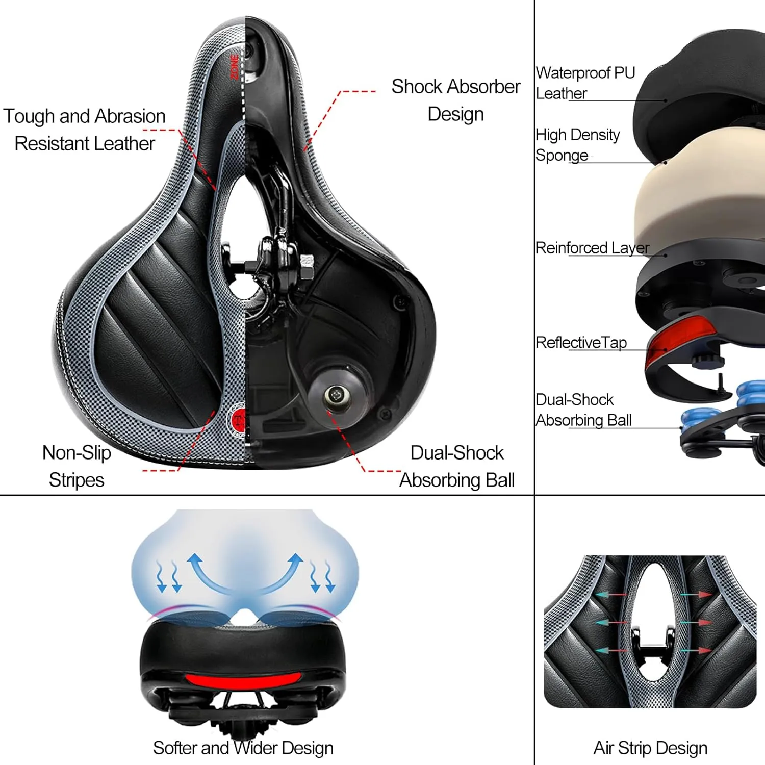 Comfort Bike Saddle Seat with Dual Shock Absorbing Ball,Thickened Memory Foam,Waterproof Universal Replacement Wide Bicycle Saddle Seat for Bike/Road MTB Exercise Indoor Cycling