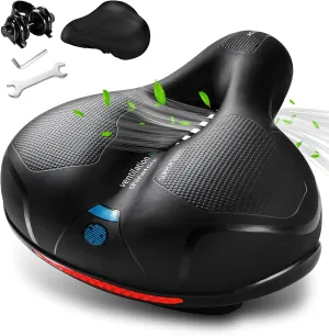 Comfortable Bike Seat, Bike Saddle with Memory Foam Padded, Wide Bicycle Seat with Dual Shock Absorbing and Night Reflective Strips for Men Women