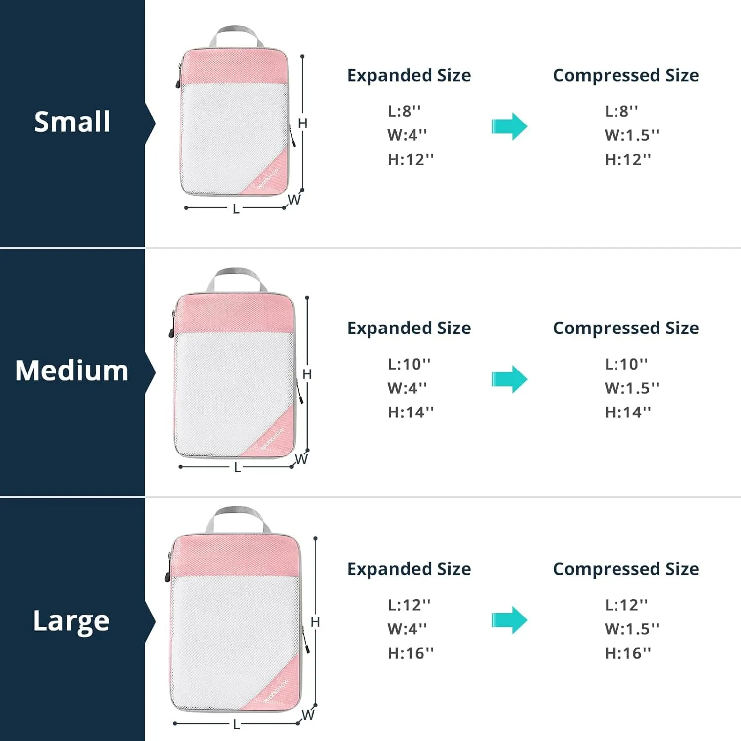 Compression Packing Cubes 3 Set, Compressible Space-Saving Packing Cubes for Travel - Compression Bags, Luggage Organizer, Travel Essentials for Women, Pink