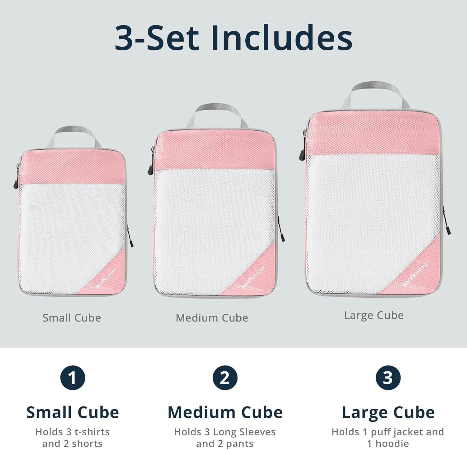 Compression Packing Cubes 3 Set, Compressible Space-Saving Packing Cubes for Travel - Compression Bags, Luggage Organizer, Travel Essentials for Women, Pink