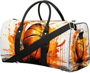Cool Fire Basketball Travel Duffel Bag for Women Men Waterproof Foldable Overnight Weekender Bag Large Capacity Sports Gym Bag