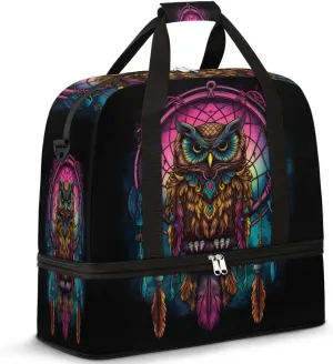Cool Owl Pattern Foldable Duffle Bag with Shoes Compartment Large Capacity Waterproof Travel Weekender Bag Overnight Bag for Sports Gym