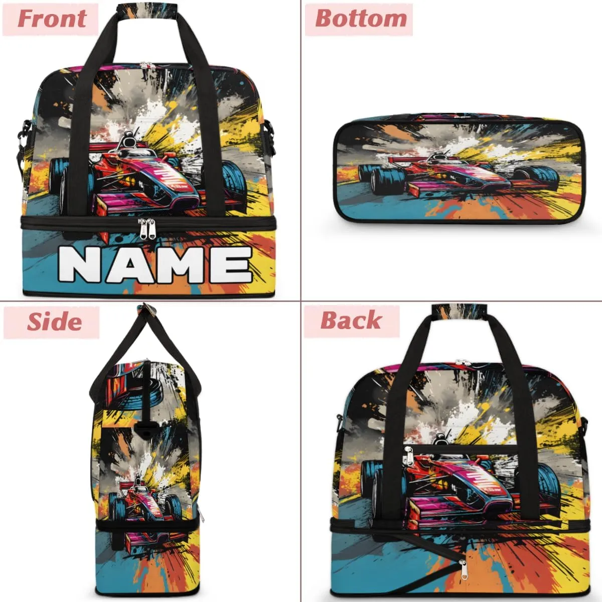 Cool Sports Car Custom Foldable Duffle Bag with Shoes Compartment Personalized Large Capacity Waterproof Travel Weekender Bag Overnight Bag for Sports Gym