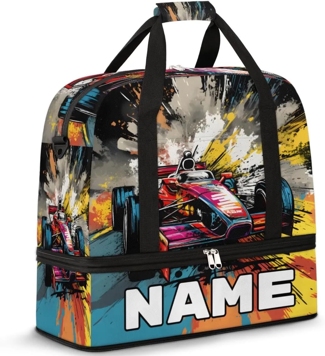 Cool Sports Car Custom Foldable Duffle Bag with Shoes Compartment Personalized Large Capacity Waterproof Travel Weekender Bag Overnight Bag for Sports Gym