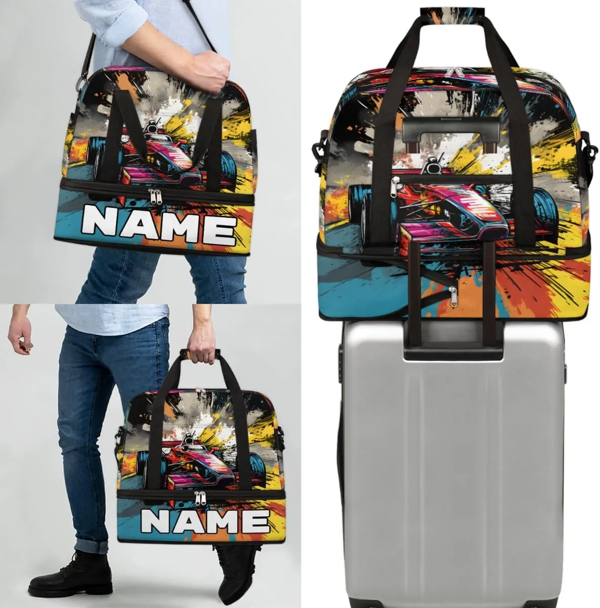 Cool Sports Car Custom Foldable Duffle Bag with Shoes Compartment Personalized Large Capacity Waterproof Travel Weekender Bag Overnight Bag for Sports Gym