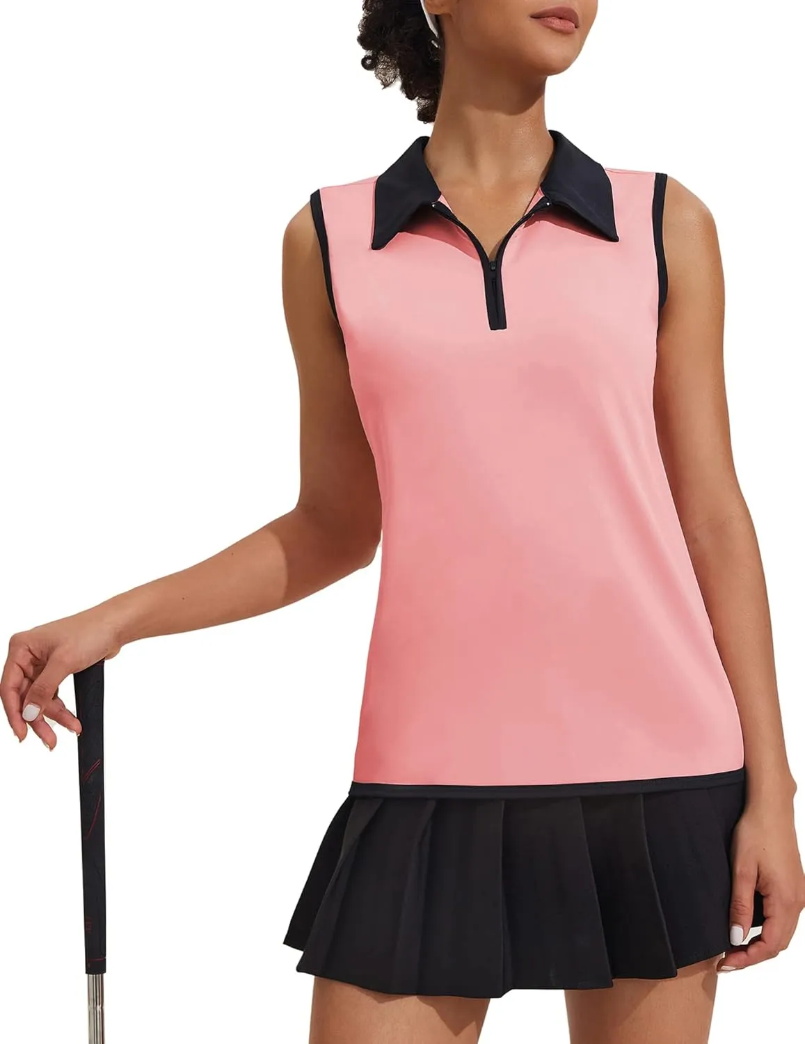 COOrun Women's Golf Polo T Shirts Lightweight Moisture Wicking Sleeveless Shirt Quick Dry Zipper Tank Top