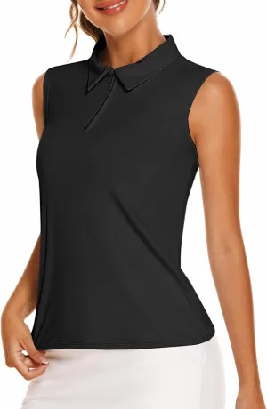 COOrun Women's Golf Polo T Shirts Lightweight Moisture Wicking Sleeveless Shirt Quick Dry Zipper Tank Top