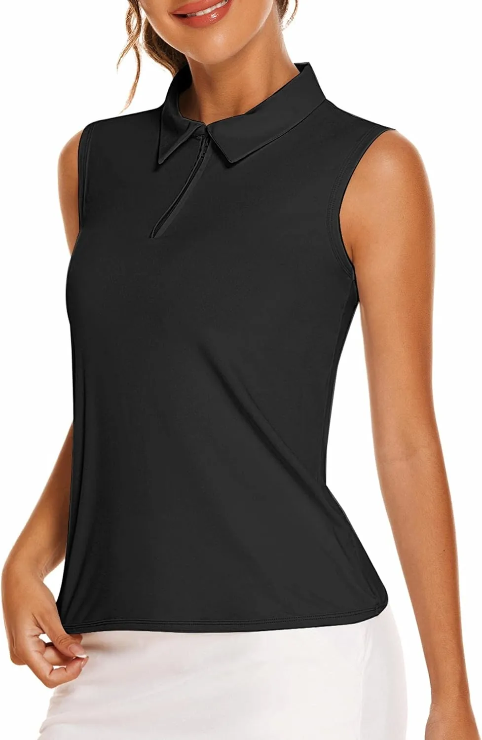 COOrun Women's Golf Polo T Shirts Lightweight Moisture Wicking Sleeveless Shirt Quick Dry Zipper Tank Top