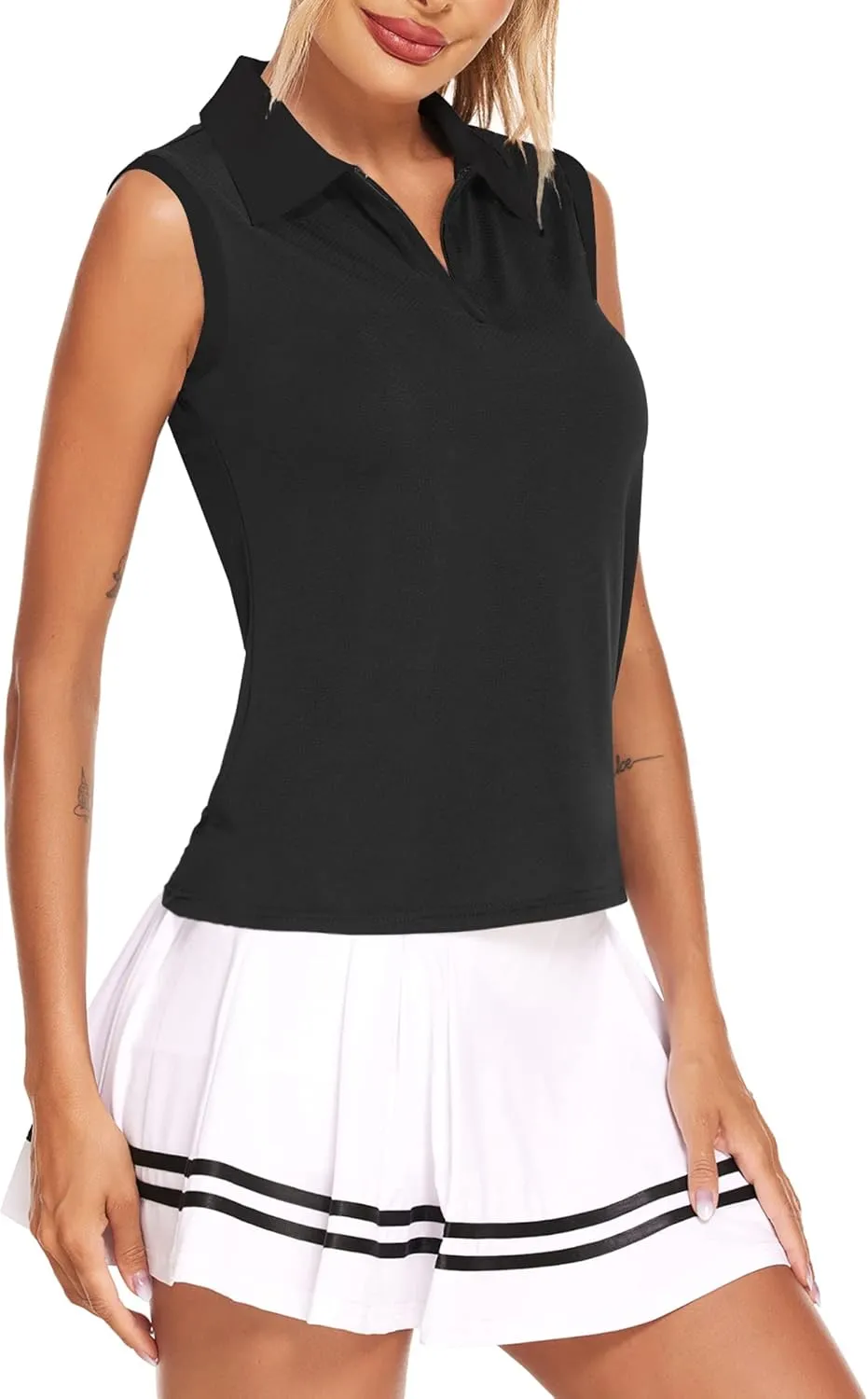 COOrun Women's Golf Polo T Shirts Lightweight Moisture Wicking Sleeveless Shirt Quick Dry Zipper Tank Top