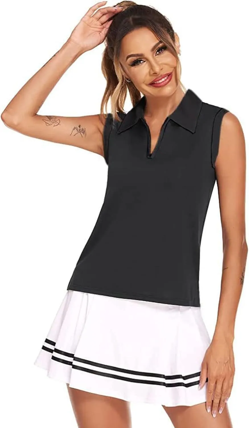 COOrun Women's Golf Polo T Shirts Lightweight Moisture Wicking Sleeveless Shirt Quick Dry Zipper Tank Top