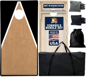 Cornhole365 Complete Cornhole Board Set - Includes Solid Wood Cornhole Board, 8 All-Weather Cornhole Bags, Portable Carrying Case & String Tote Bag Outdoor Game Bundle