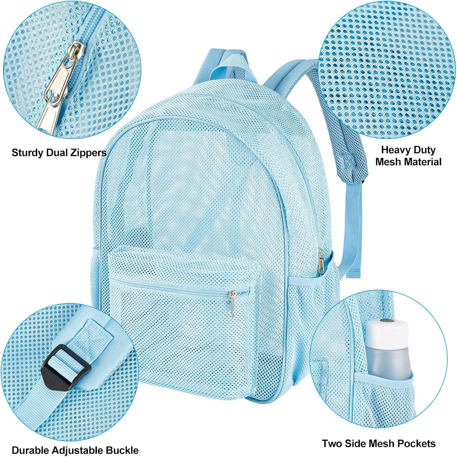 COVAX Heavy Duty Mesh Backpack, See Through College Backpack with Padded Shoulder Straps for Commuting, Swimming, Travel, Beach, Outdoor Sports (Blue)