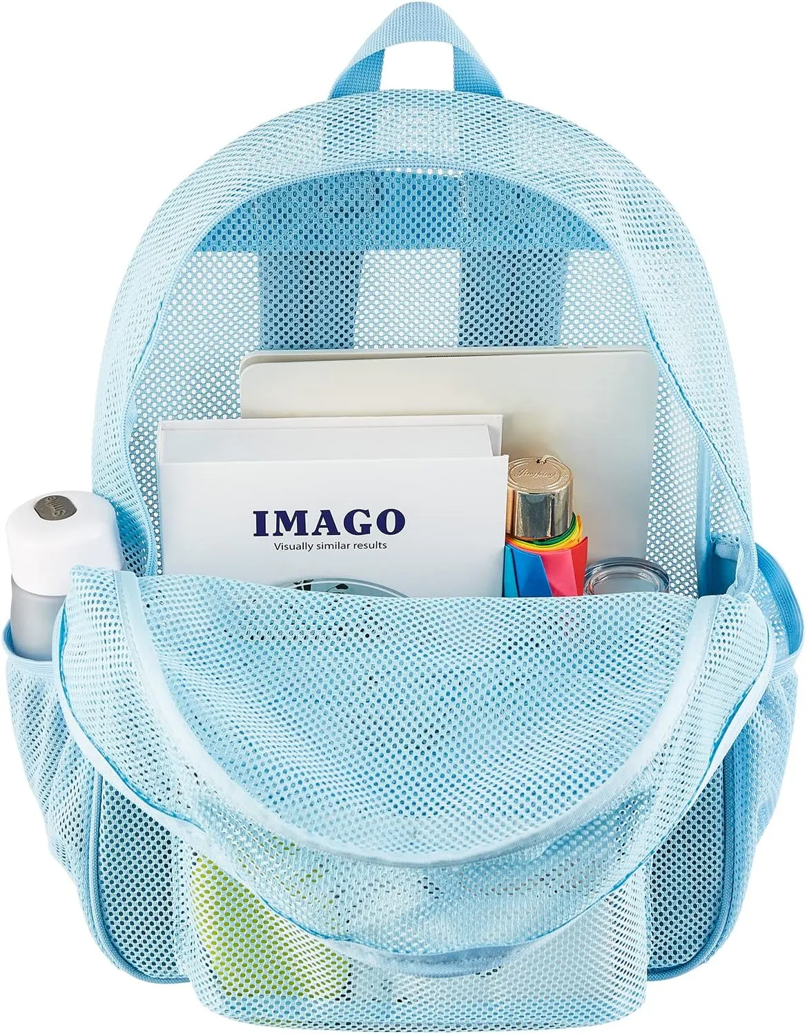 COVAX Heavy Duty Mesh Backpack, See Through College Backpack with Padded Shoulder Straps for Commuting, Swimming, Travel, Beach, Outdoor Sports (Blue)