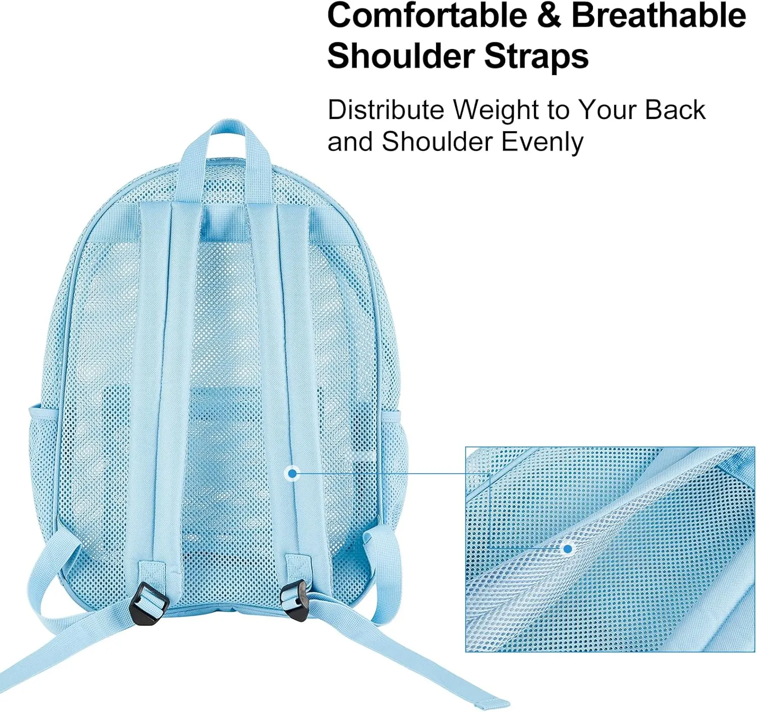 COVAX Heavy Duty Mesh Backpack, See Through College Backpack with Padded Shoulder Straps for Commuting, Swimming, Travel, Beach, Outdoor Sports (Blue)