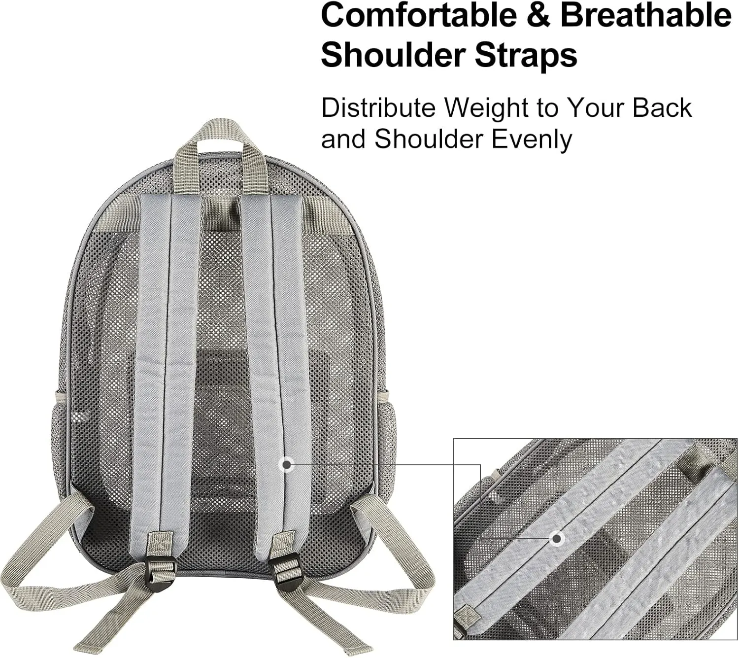 COVAX Heavy Duty Mesh Backpack, See Through College Backpack with Padded Shoulder Straps for Commuting, Swimming, Travel, Beach, Outdoor Sports (Grey)