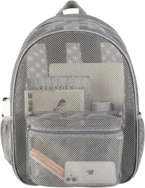 COVAX Heavy Duty Mesh Backpack, See Through College Backpack with Padded Shoulder Straps for Commuting, Swimming, Travel, Beach, Outdoor Sports (Grey)
