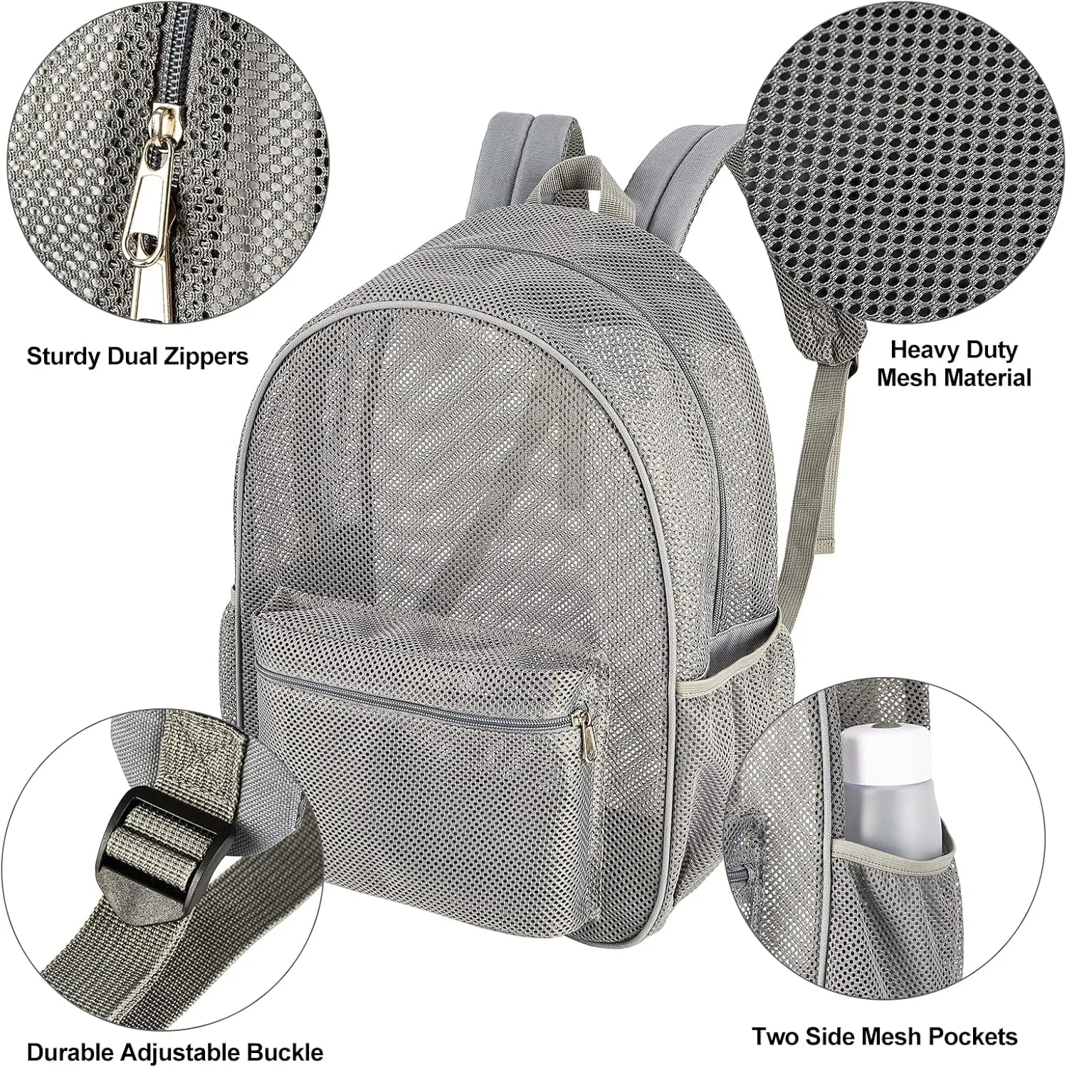 COVAX Heavy Duty Mesh Backpack, See Through College Backpack with Padded Shoulder Straps for Commuting, Swimming, Travel, Beach, Outdoor Sports (Grey)