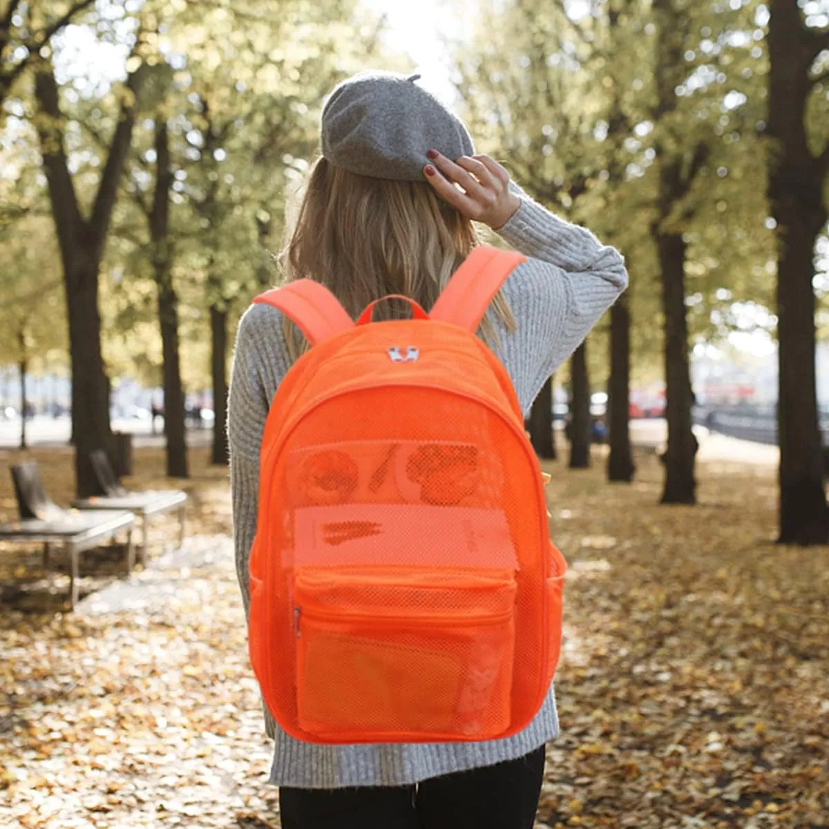 COVAX Heavy Duty Mesh Backpack, See Through College Backpack with Padded Shoulder Straps for Commuting, Swimming, Travel, Beach, Outdoor Sports (Orange)