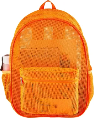 COVAX Heavy Duty Mesh Backpack, See Through College Backpack with Padded Shoulder Straps for Commuting, Swimming, Travel, Beach, Outdoor Sports (Orange)