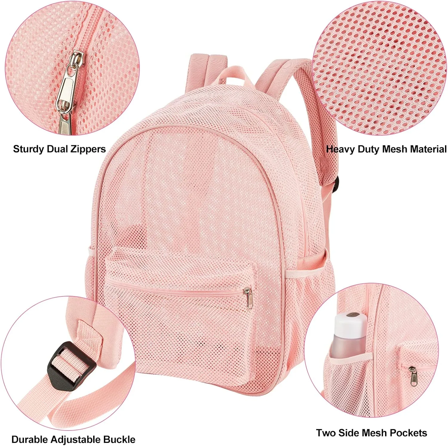COVAX Heavy Duty Mesh Backpack, See Through College Backpack with Padded Shoulder Straps for Commuting, Swimming, Travel, Beach, Outdoor Sports (Pink)