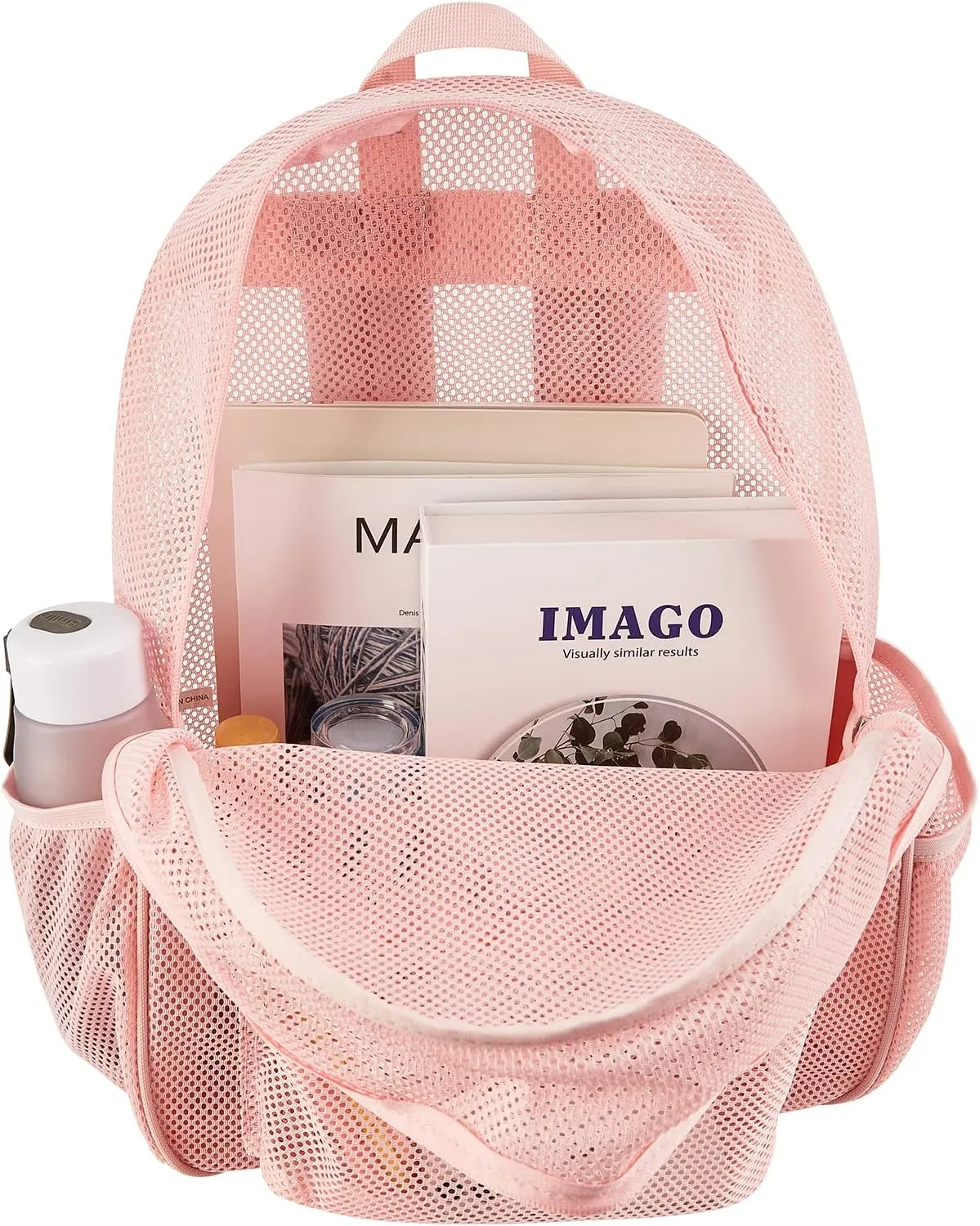 COVAX Heavy Duty Mesh Backpack, See Through College Backpack with Padded Shoulder Straps for Commuting, Swimming, Travel, Beach, Outdoor Sports (Pink)