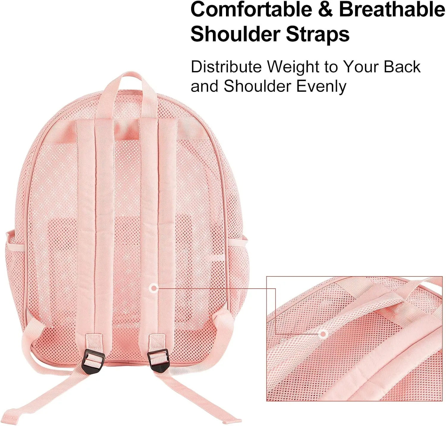 COVAX Heavy Duty Mesh Backpack, See Through College Backpack with Padded Shoulder Straps for Commuting, Swimming, Travel, Beach, Outdoor Sports (Pink)