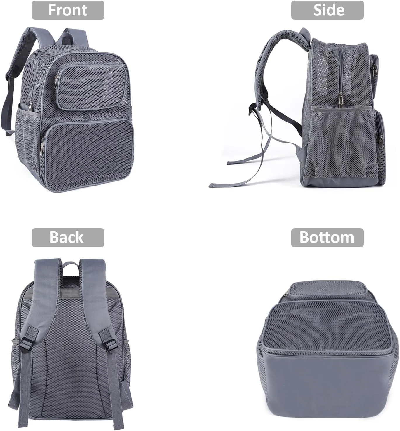 COVAX Large Mesh Backpack, Semi-transparent College Backpack with Bungee and Comfort Padded Straps for Travel, Swimming, Beach, Outdoor Sports (Grey)