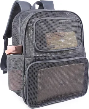 COVAX Large Mesh Backpack, Semi-transparent College Backpack with Bungee and Comfort Padded Straps for Travel, Swimming, Beach, Outdoor Sports (Grey)