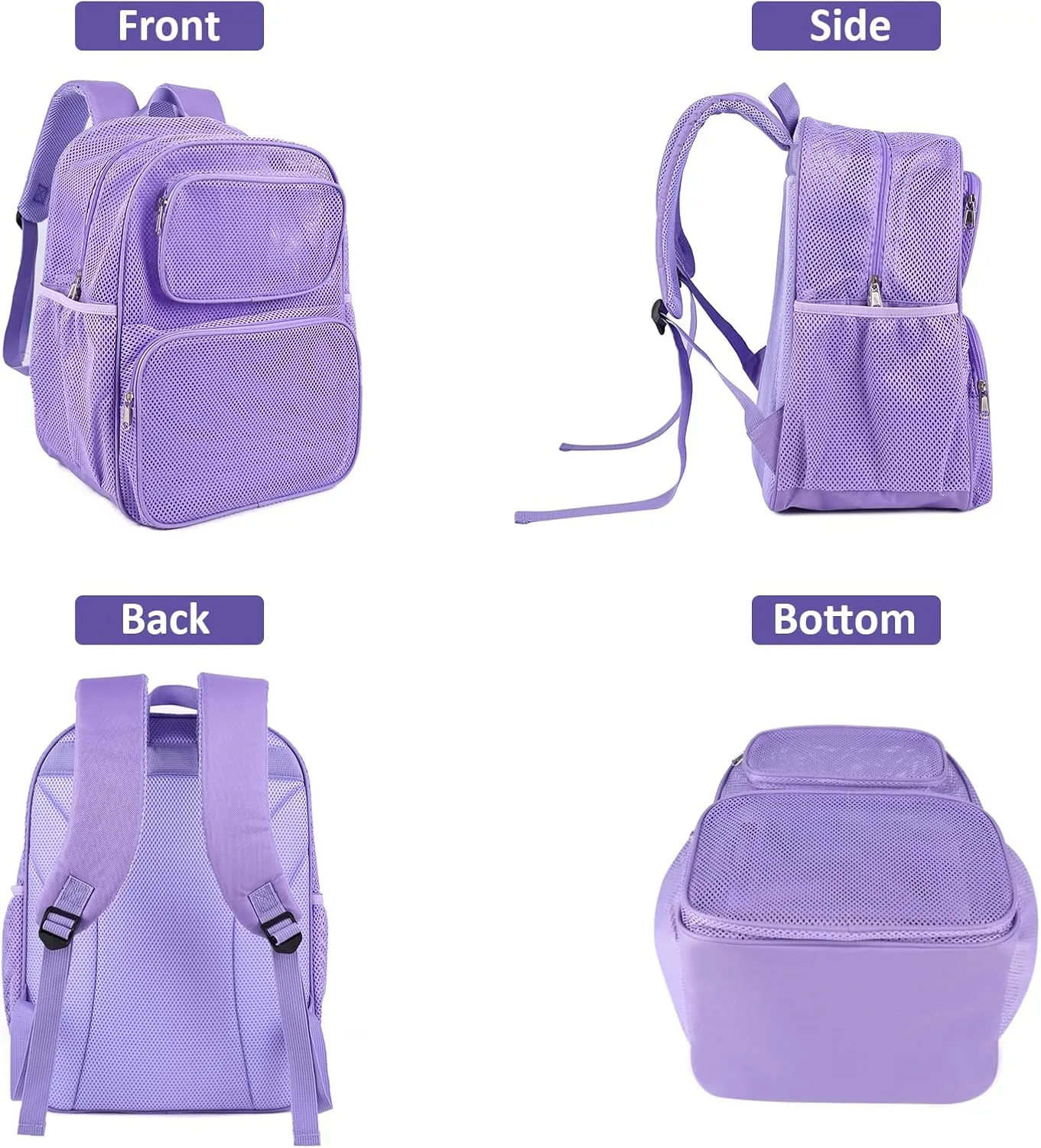 COVAX Large Mesh Backpack, Semi-transparent College Backpack with Bungee and Comfort Padded Straps for Travel, Swimming, Beach, Outdoor Sports (Purple)