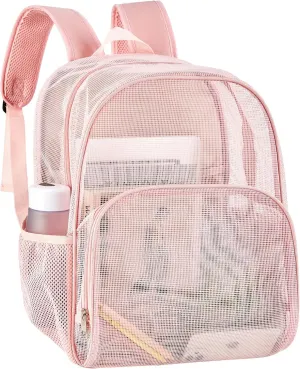 COVAX Mesh Backpack for School, Heavy Duty Mesh Bookbag, Semi-Transparent Back Pack for Beach, Swimming, Sports, Work, Travel (Pink)