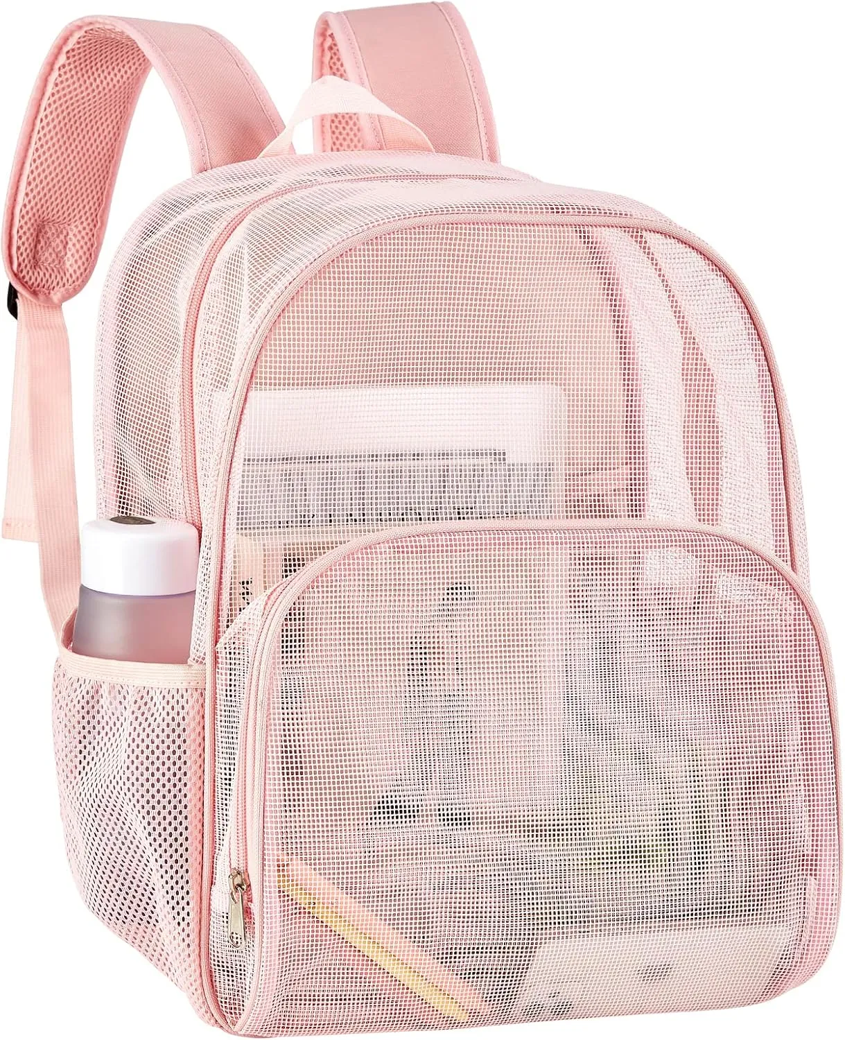 COVAX Mesh Backpack for School, Heavy Duty Mesh Bookbag, Semi-Transparent Back Pack for Beach, Swimming, Sports, Work, Travel (Pink)