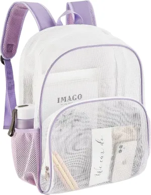 COVAX Mesh Backpack for School, Heavy Duty Mesh Bookbag, Semi-Transparent Back Pack for Beach, Swimming, Sports, Work, Travel (Purple)
