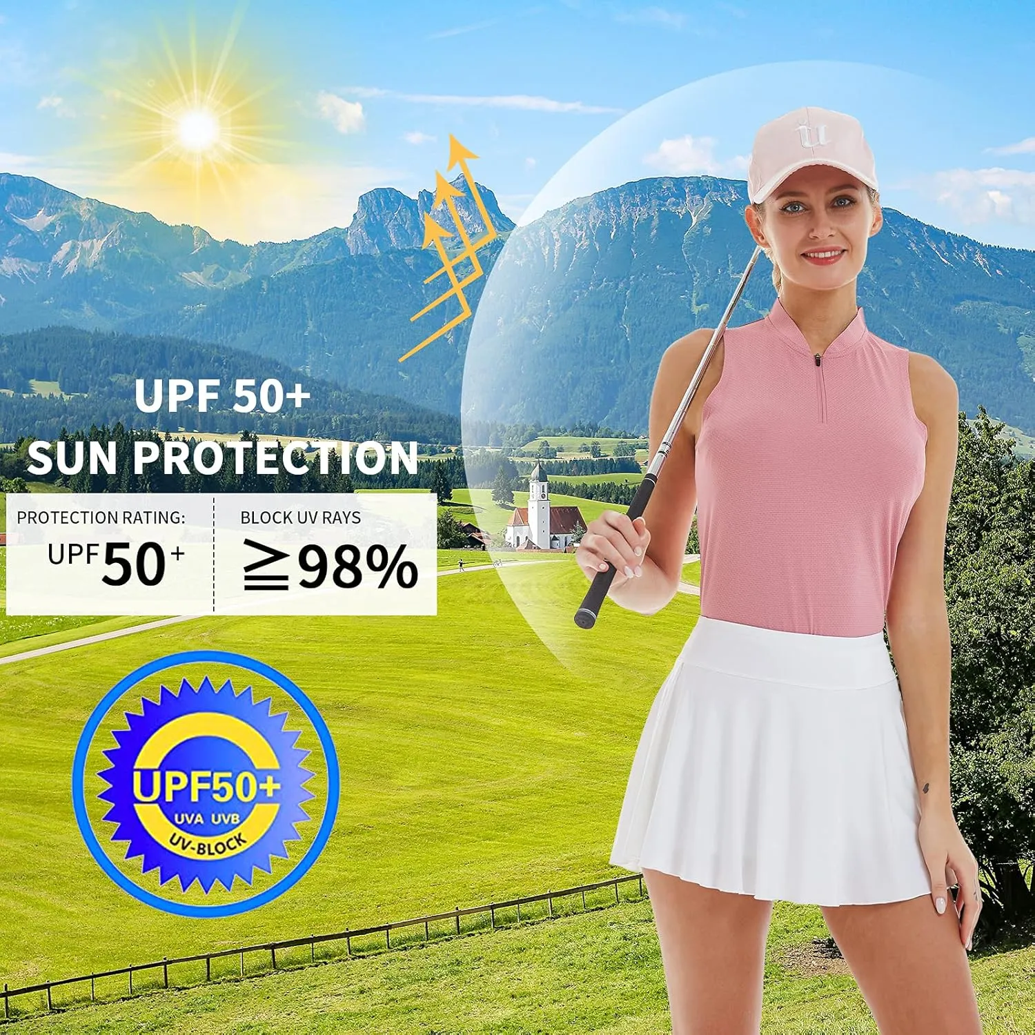 CQC Women's Golf Tennis Sleeveless Polo Shirts Quick Dry Athletic Tank Tops UPF 50 