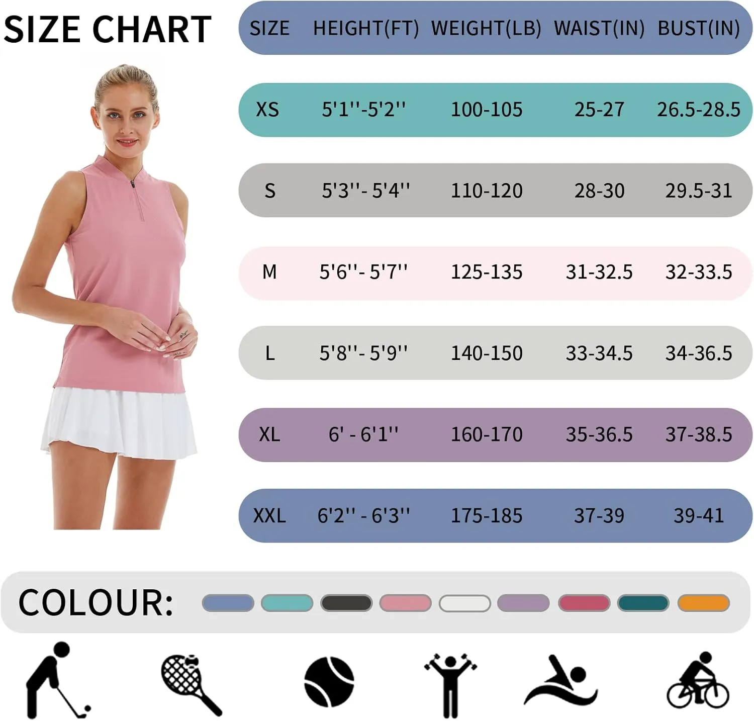 CQC Women's Golf Tennis Sleeveless Polo Shirts Quick Dry Athletic Tank Tops UPF 50 