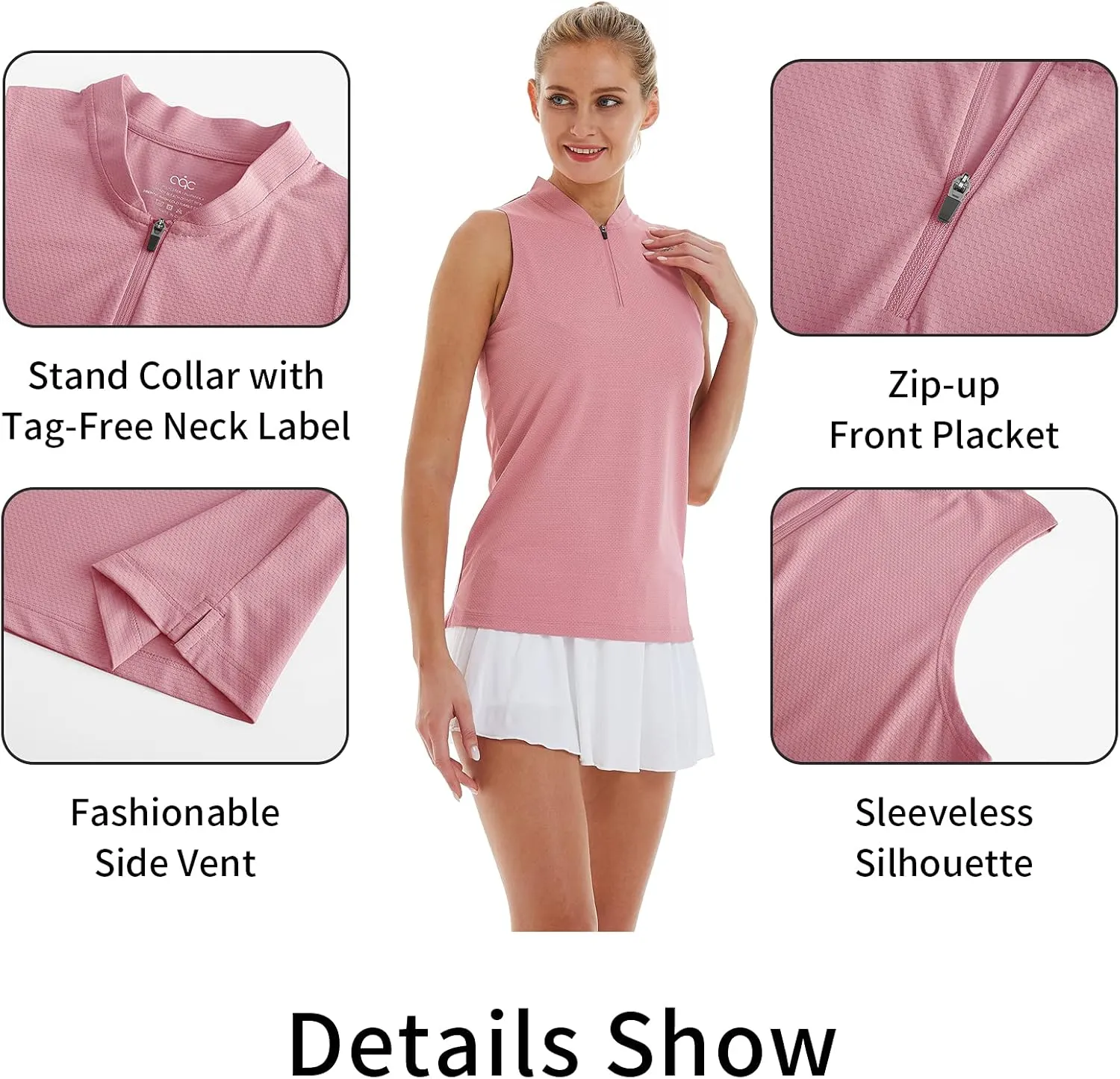CQC Women's Golf Tennis Sleeveless Polo Shirts Quick Dry Athletic Tank Tops UPF 50 